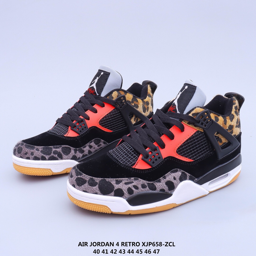 Leopard Print Air Jordan 4 Black Red Yellow Shoes